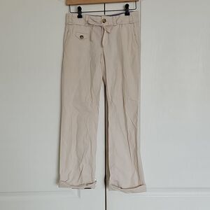 Banana Republic Women's Cotton Pinstripes Wide Leg Cropped Capri Pants Cream 0